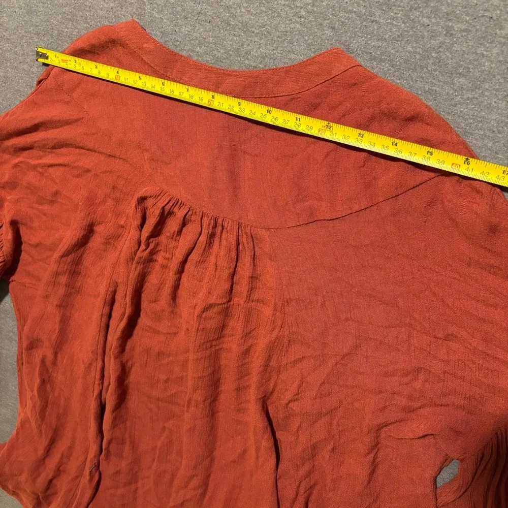 Free People Red Puff Sleeve Blouse with Tie Front